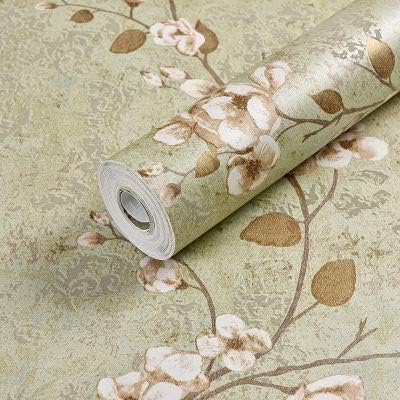 American Country Non-Woven Wallpaper 3D Stereo Vintage Garden Bedroom Living Room Wallpaper, Green 1 10 * 0.53m
