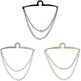 3 Pcs Tie Clips for Men, Tie Chain with Ring Clasps, Gold Silver Black Necktie Holder for Business Wedding