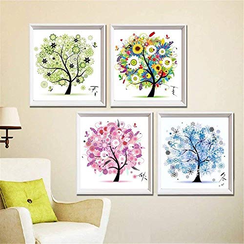 5D DIY Diamond Painting Sets Different Shape Diamond Drawing Tree Cross Stitch Point Drill Painting Living Room Bedroom Wall Decorative Drawing (Four Seasons) - Thumbnail 3