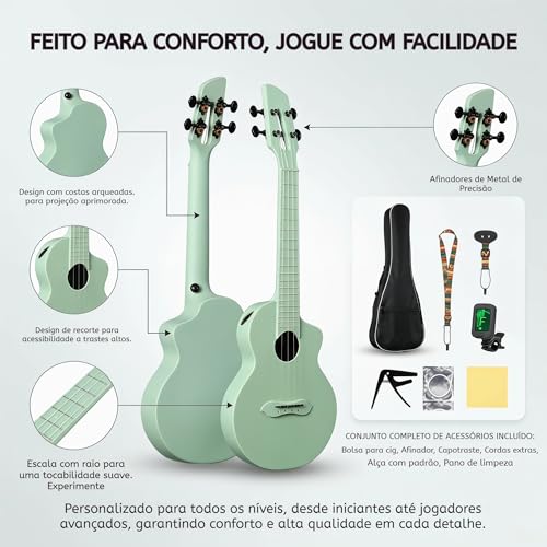 VEDO Ukulele de Concerto 23 Polegadas em Fibra de Carbono | Conjunto Completo para Viagem, Inclui Mochila, Inclui Correia, Capo e Afinador, Inclui Palhetas e Cordas