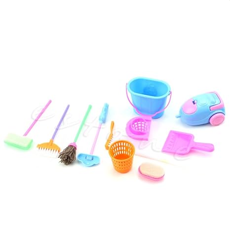 EasyBuy India Home Furniture Furnishing Cleaning Cleaner Kit for Doll House (Multicolour) - Set of 9 Pieces