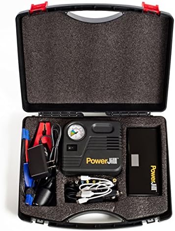 Jump Starter for Cars and Vehicles - with Air Compressor - Portable and Multi-Function - with Portable Power Bank and LED Flashlight 400A Peak Current 12000mAh by PowerJill