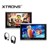 XTRONS 2 x 10.2 Inch Pair HD Digital TFT Screen HDMI Video Car Active Headrest DVD Player New Version IR Headphones(Black&White)