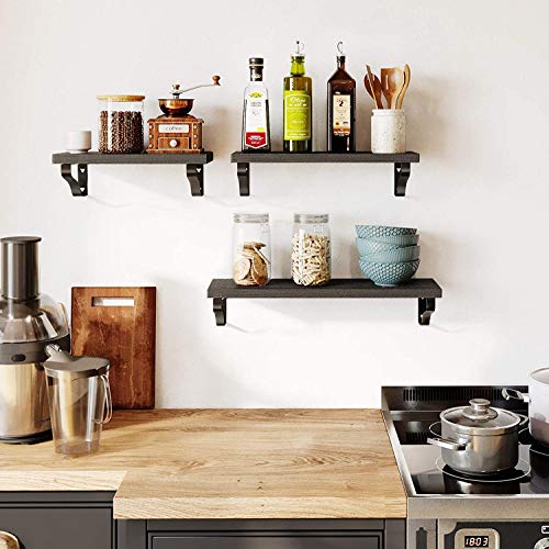 Homemaxs Black Floating Shelves Bathroom Wall Shelf Set of 3 Rustic