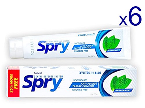 Spry Non-Fluoride Xylitol Toothpaste 5 ounces (Pack of 6)