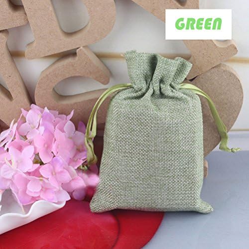Yiuswoy Vintage Linen Jute Drawstring Gift Bags ,Wedding Bags For Sweets,Party Favors Sacks, Small Jewelry Pouches,Set Of 50 Bags Wholesale - Green