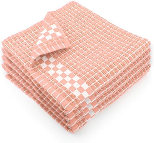 Fecido Classic Dark Kitchen Tea Towels - Absorbent 100% Cotton Long Lasting Durability European Made Tea Towels - Set of 4, Peach