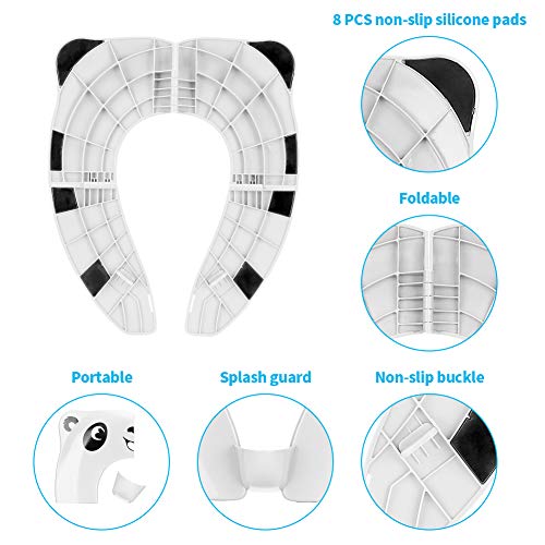 Portable Potty Training Seat, Upgrade Folding Non-Slip Travel Potty Seat for Toddler with Splash Guard, Famard Foldable Toilet Training Seat Cover with Carry Bag-White