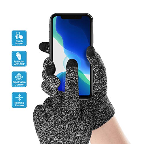 Winter Warm Touchscreen Gloves for Women Men - Triangle Anti-Slip Silicone Gel, Knit Thermal Soft Lining & Elastic Cuff, Driving Motorcycle Cycling Bike Sports Texting Gloves(One-Size, Black-White)