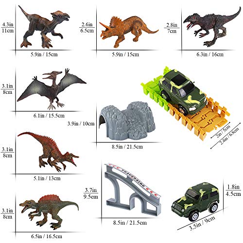 image for TEMI Deluxe Dinosaur World Toys Set with 300 PCS Flexible Race Tracks,