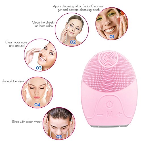 Sonic Facial Cleansing Brush, Silicone Face Cleanser, Body SPA Clean Brush, Massager, Cleansing System Vibrating IPX5 Waterproof Electric Anti-Aging Scrubber Multifunction Rechargeable Valentine’s Day