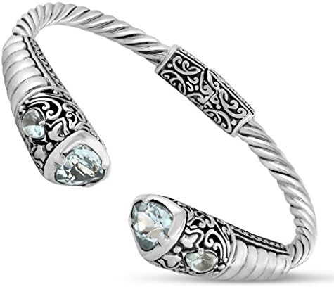 Touch of Bali, Segmented Filigree Cuff Bracelet, Blue Topaz, .925 Sterling Silver