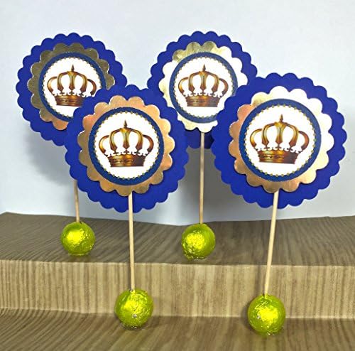 Set of 12 Royal Blue Prince Crown Cupcake Toppers
