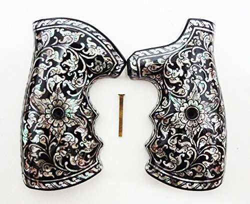 Mother of pearl inlay taurus m83ss grips round butt black flower