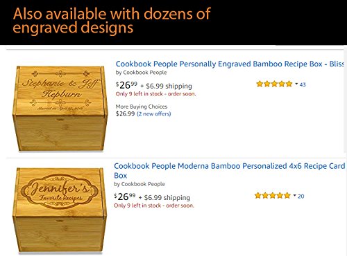 Cookbook People Recipe Box Bamboo (Unengraved) 4x6 Cards - Up to 300 Cards - Includes Dividers - Thumbnail 5