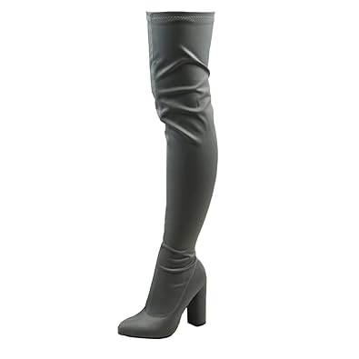 black stretch lycra thigh high boots