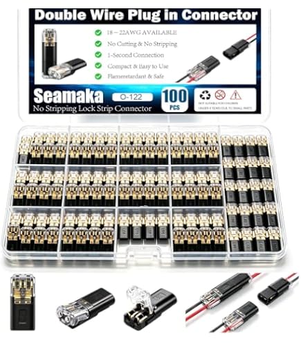 Double-Wire Push-In Connector With Locking Buckle – 30-Pack, No Wire-Stripping Required, Toolless, Low Voltage, ABS/PA66 Nylon, 28-14 AWG, For Ceiling Fans, Outlets, Switches