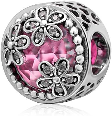 Choruslove Dazzling Daisy Meadow Charm Pink Faceted Rhinestones Crystal and Clear CZ Beads for 3mm Bracelet