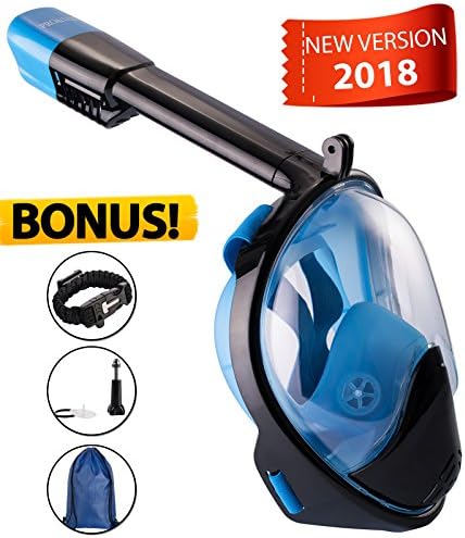 Full Face Snorkel Mask With 180° Panoramic Underwater View | Anti-Fog &amp; Leak | Longer Snorkeling Tube | Easy Breath Technology | GoPro Compatible | NEW Bubble Design | Bonus Survival Band+Sports Bag