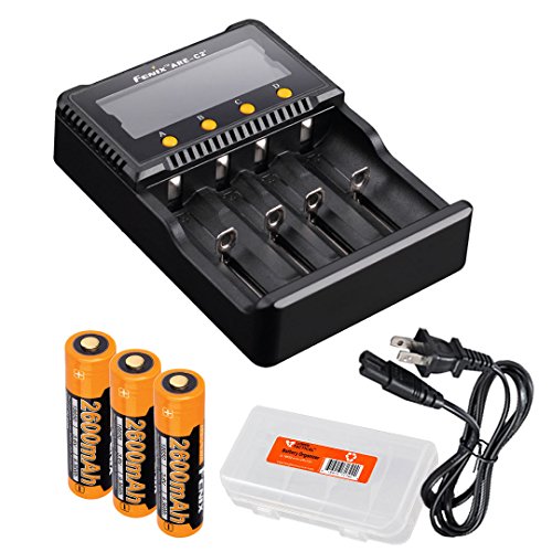 Bundle: Fenix ARE-C2 Plus (ARE-C2+) Four Channel Digital Multi Charger with 3x 18650 Battery Pack, Lumentac Battery Organizer for Fenix PD35 FD30 FD41 TK15 TK35 TK75 LD75C