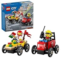 LEGO City Pizza vs. Fire Truck Race Car Pack Toy - Building Toy for Kids, Boys and Girls, Ages 5+ - Gift for Birthdays and Holidays - Includes Chef and Firefighter Minifigures - 60458