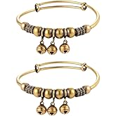 NOIAFZY 2Pcs Vintage Copper Retro Bell Bracelet Intricately Crafted with Timeless Design Adjustable Push-Pull Mechanism for Men Women