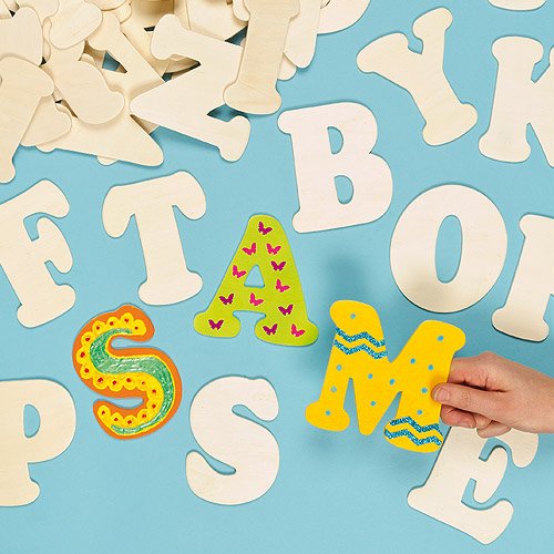 Große Buchstaben aus Holz zum Basteln und Bemalen für Kinder - ideal für Schriftzüge und als Dekoration - 52 Stück