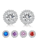 Bamoer Cubic Zirconia Platinum Plated Flower Design Round Stud Earrings