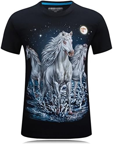 Cayuan Short Sleeve Men T-Shirt 3D Horse Animal Printed Round Neck Tee Shirts Summer Punk Loose Funny Tops Blouse Large Size