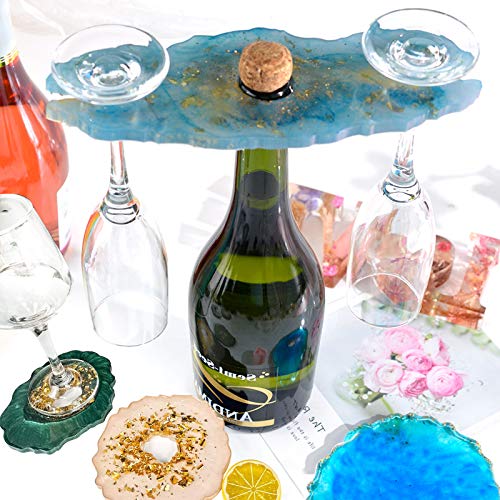 TEQIFU Wine Rack Coaster Resin Mold,Silicone Wine Butler Casting Molds,Druzy Geode Agate Resin Coaster Molds,1Pcs Wine Glass Holder Resin Molds, 6Pcs Coaster Molds,Wine Butler, Wine Caddy,Cups Mats