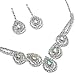 Silver Aurora Borealis Teardrop and 2 Line Rhinestone Necklace & Matching Dangle Earrings Jewelry Set