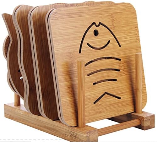 HIGOGOGO Creative Cartoon Pattern Wooden Placemats for Dining Table Stain-resistant Kitchen Placemat Table Mats Modern Design for Kitchen Wooden Set(6" x 6", Set Of 9)