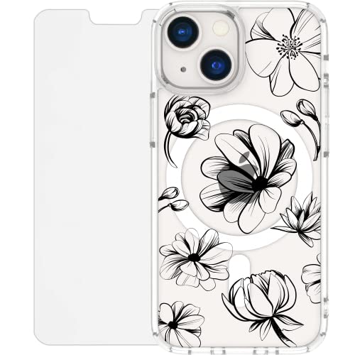 Scooch for iPhone 13 Mini MagSafe Case with Screen Protector and $100 Device Coverage [MagCase] iPhone 13 Mini Case MagSafe Compatible, Military Grade Drop Protection (Vintage Flowers)