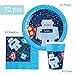 Serabeena Blue Robot-Themed Birthday Party Supplies - Disposable Plates, Napkins & Cups - Boys' 72-Piece Paper Plates Set Serves 24