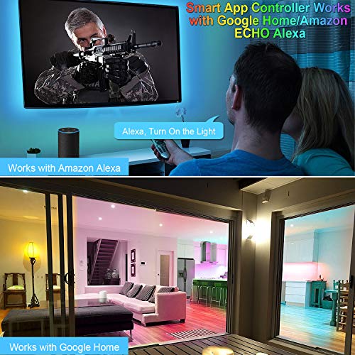 AveyLum WiFi Smart LED Strip Light Kit 16.4ft Flexible Rope Lights 5050 SMD RGB Waterproof IP65 App Tape Lights Sync to Music, Compatible with Alexa, Google Assistant, Android iOS