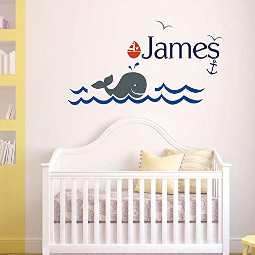 Baby Name Decal Whale Decorations Wall Stickers for Nursery Room Personalized Wall Sticker Vinyl Removable Anchor Name Decal for Baby Shower Gifts