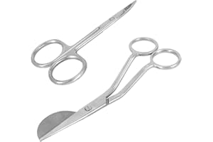 Duckbill Applique Scissors, Stainless Steel Curved Scalloped Scissors with Offset Handle with Curved Snips for Embroidery Fab