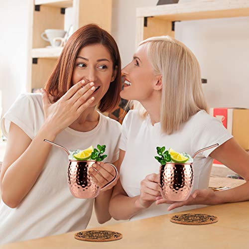 Eligara Moscow Mule Becher Kupferbecher Gehämmert und Handgefertigt Kupfertassen mit 4 Gläsern, 4 Untersetzer, 4… – Bild 8