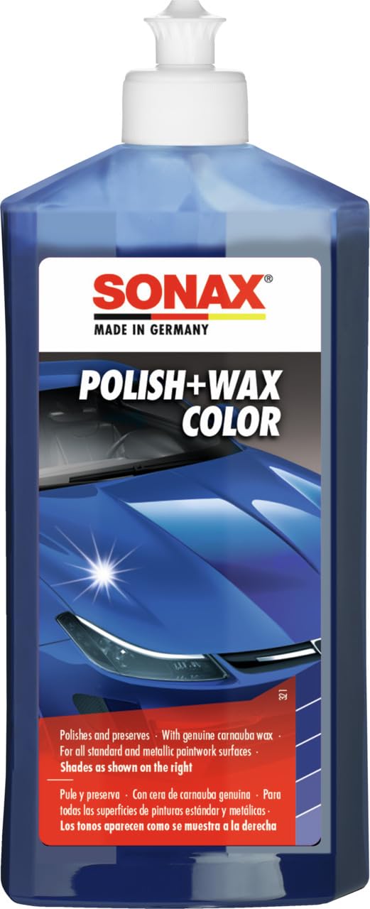 SONAX POLISH+WAX COLOR BLUE (500 ml) - A mid-strength polish with colour pigments and a wax component. | Item No. 02962000-544