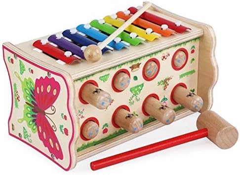 Heo Duluxe Wooden Pounding and Hanmmering Bench Whack-a-mole with Xylophone, Early Development, Parent-Child Interaction Toy (Butterfly)
