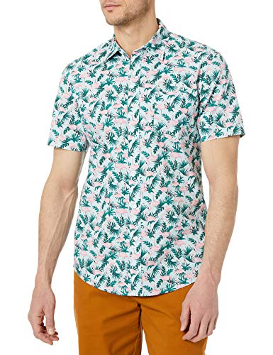 Amazon Essentials Herren Kurzarm-Hawaii-Hemd, Schmale Passform, Blau Flamingo, S