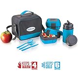 Lunch Box Bag Set for Adults and Kids ~ Pinnacle Insulated Leakproof Thermo Lunch Kit *Lunch Bag *Thermos *2 Lunch Container *Matching Cutlery ~Blue