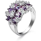 AZQ 925 Sterling Silver Shiny Full Diamond Ring 18K Gold Amethyst Cocktail Rings Teardrop Cut Cubic Zirconia Promise Rings CZ Diamond Ring Eternity Engagement Wedding Band Ring for Women Z.14