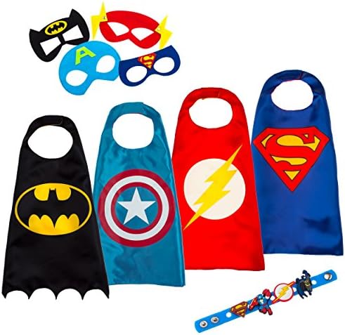 Superhero Toys for Kids - 4 Capes and Masks Party Costumes for Boys - Glow Logo