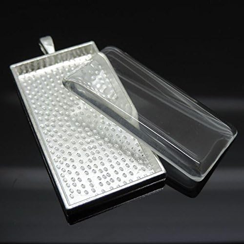 Antiqued Bronze Plated Rectangle Bezel w/ Glass Tile Cabochon-pendant kit 10 PCS (Silver)