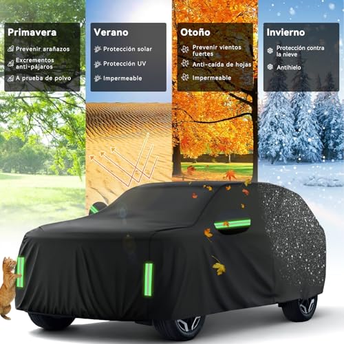 AUTODIAG Cubierta para Auto SUV,520x200x180CM Funda para Carro Impermeable,Cremallera y Cintas Reflectante,Cerradura Extra y Cuerda antiviento,Anti-UV,Anti-Nieve,Antiarañazos,Ideal para Exteriores