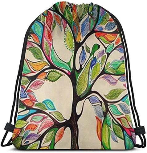 Custom Beautiful Modern Art Abstract Painting Colorful Tree Of Life Canvas Print 3D Print Drawstring Backpack Rucksack Shoulder Bags Gym Bag For Adult 16.9"X14"