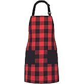ALIPOBO Chef Bib Apron for Men Women, Christmas Gift, Kitchen Cooking Apron with 2 Pockets, 40" Long Ties and Adjustable Neck Strap - 32" x 28" - Red/Black
