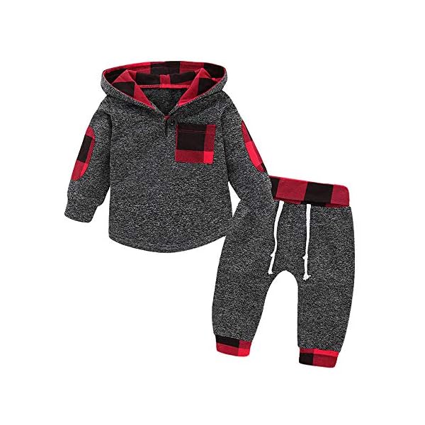 Infant Toddler Boys Girls Sweatshirt Set Winter Fall Clothes Outfit 0-3 Years Old,Baby Plaid Hooded Tops Pants