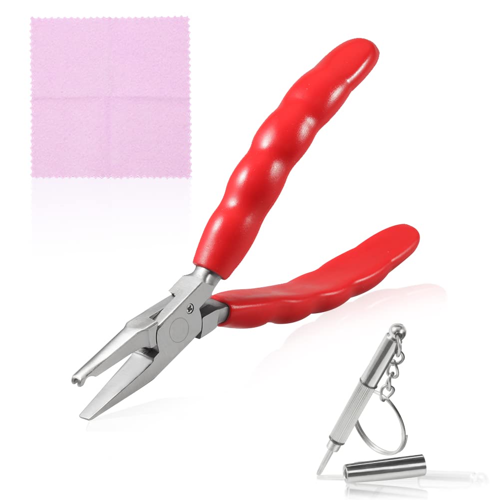 SPEEDWOX 6 Inches Nose Pad Pliers Stainless Steel Eyeglasses Repairing Plier, Optical Glasses Frames Repair Assembling & Adjusting Hand Tools with Screwdriver and Glasses Cloth